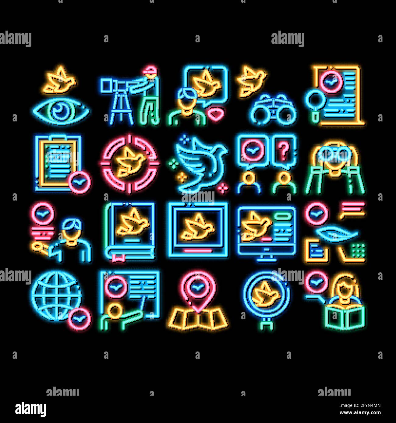 Bird Watching Tourism neon glow icon illustration Stock Vector Image ...