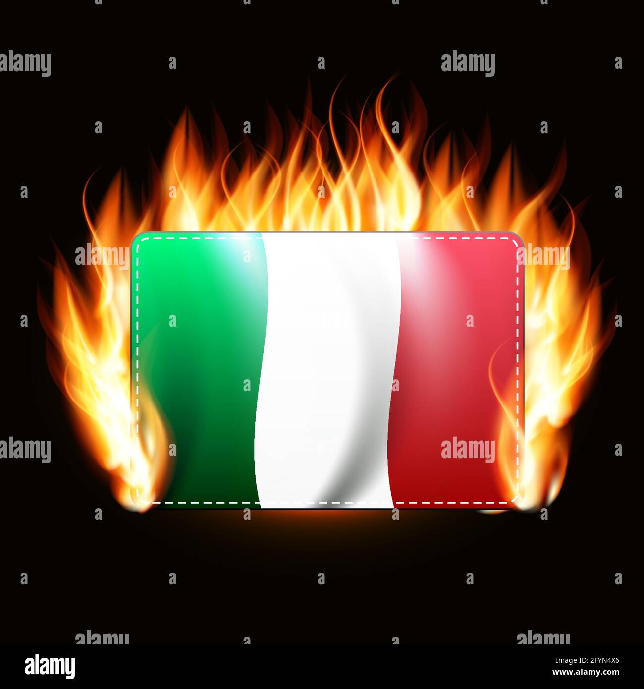 Italy flag on fire background. Country emblem. Vector Illustration Stock Vector