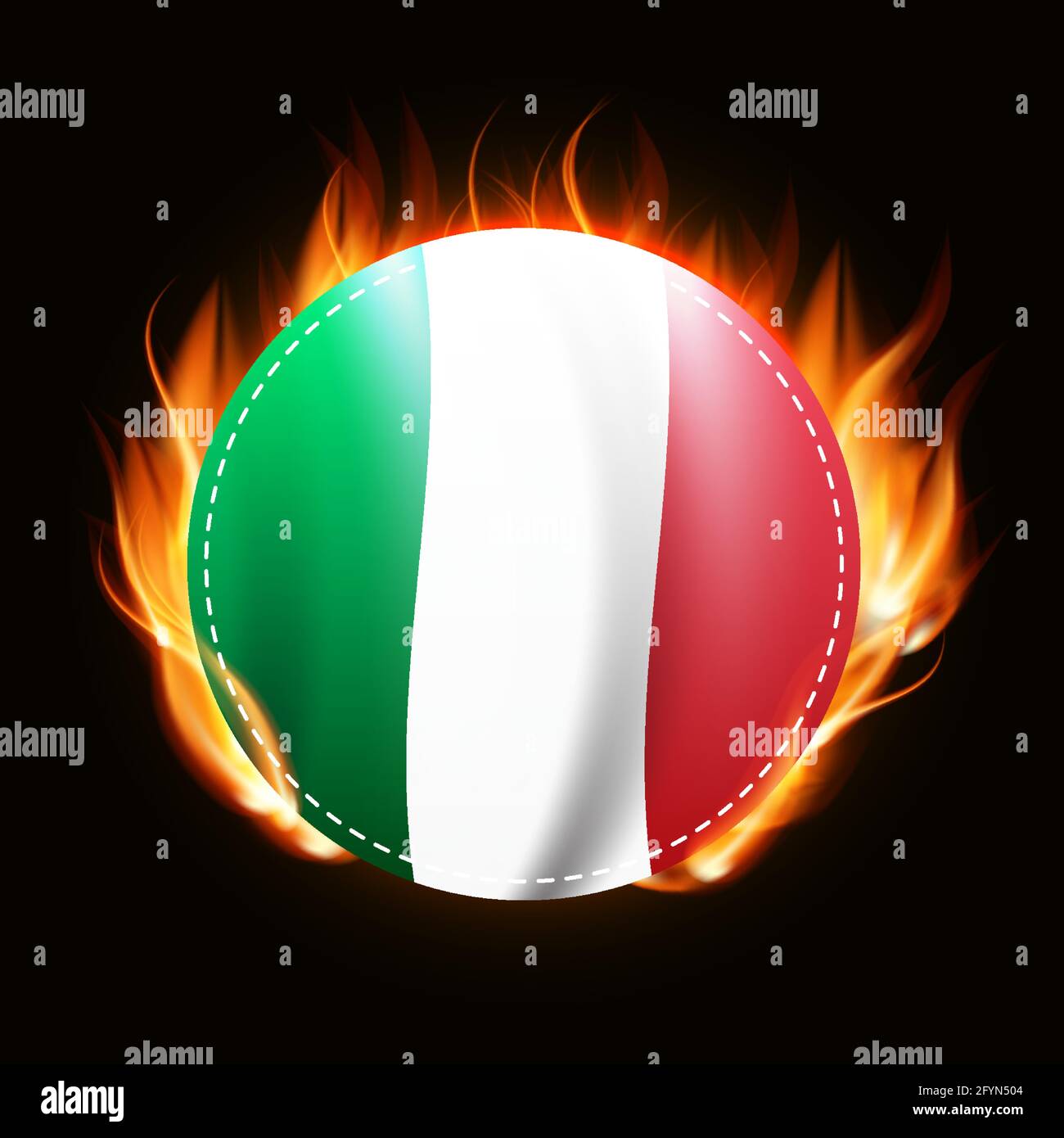 Italy flag on fire background. Country emblem. Vector Illustration Stock Vector