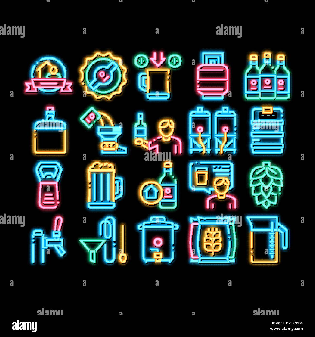 Home Brewing Beer neon glow icon illustration Stock Vector