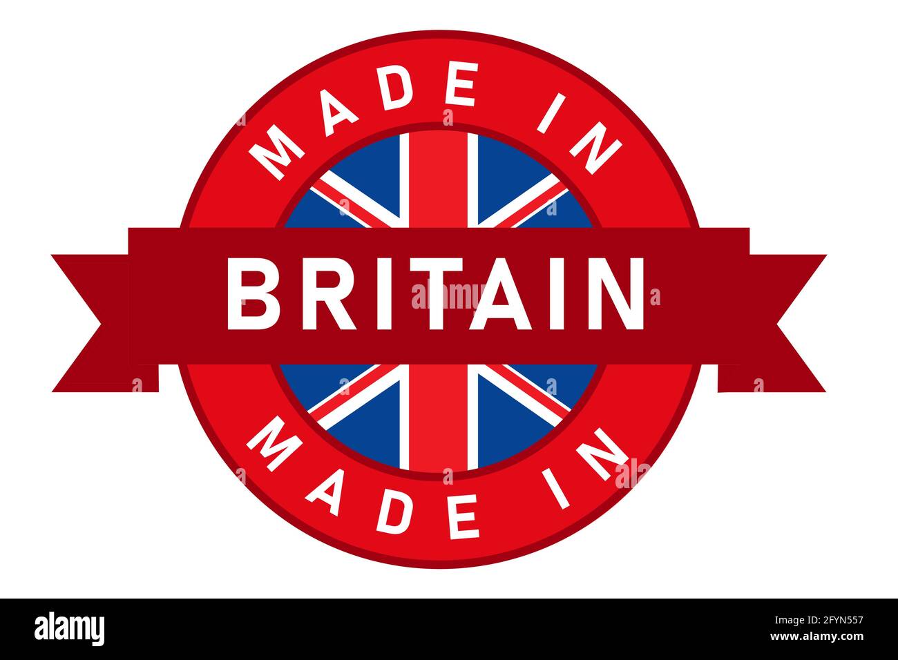 Made in Britain UK United Kingdom england label stamp for product manufactured by company seal golden ribbon and flag Stock Vector