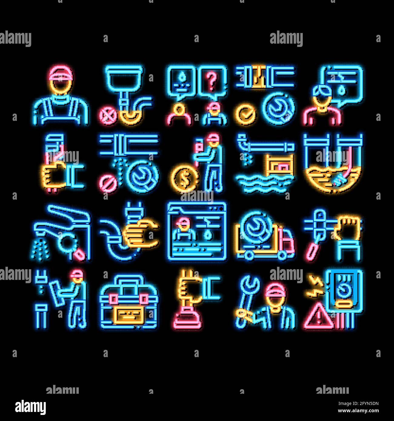 Plumber Profession neon glow icon illustration Stock Vector