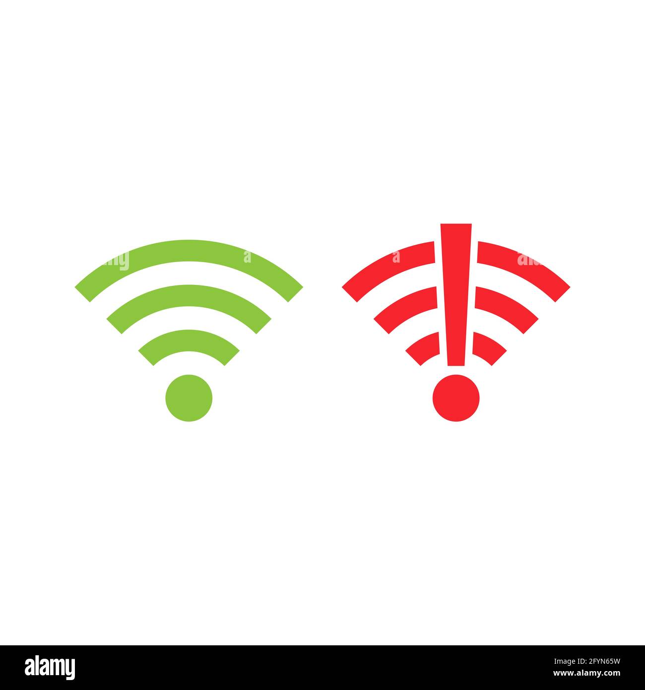 Wi-fi icon set. Wireless technology collection. Green and red wifi pictogram group. No signal. Stock Vector