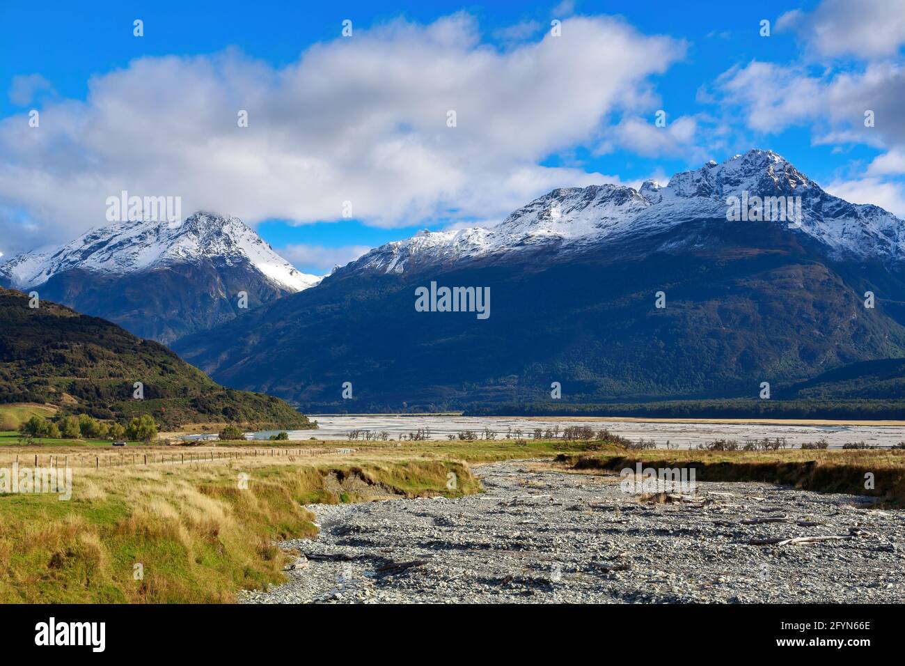 The Humboldt Mountains, part of the Southern Alps in the South Island of New Zealand, seen from the Dart River valley Stock Photo
