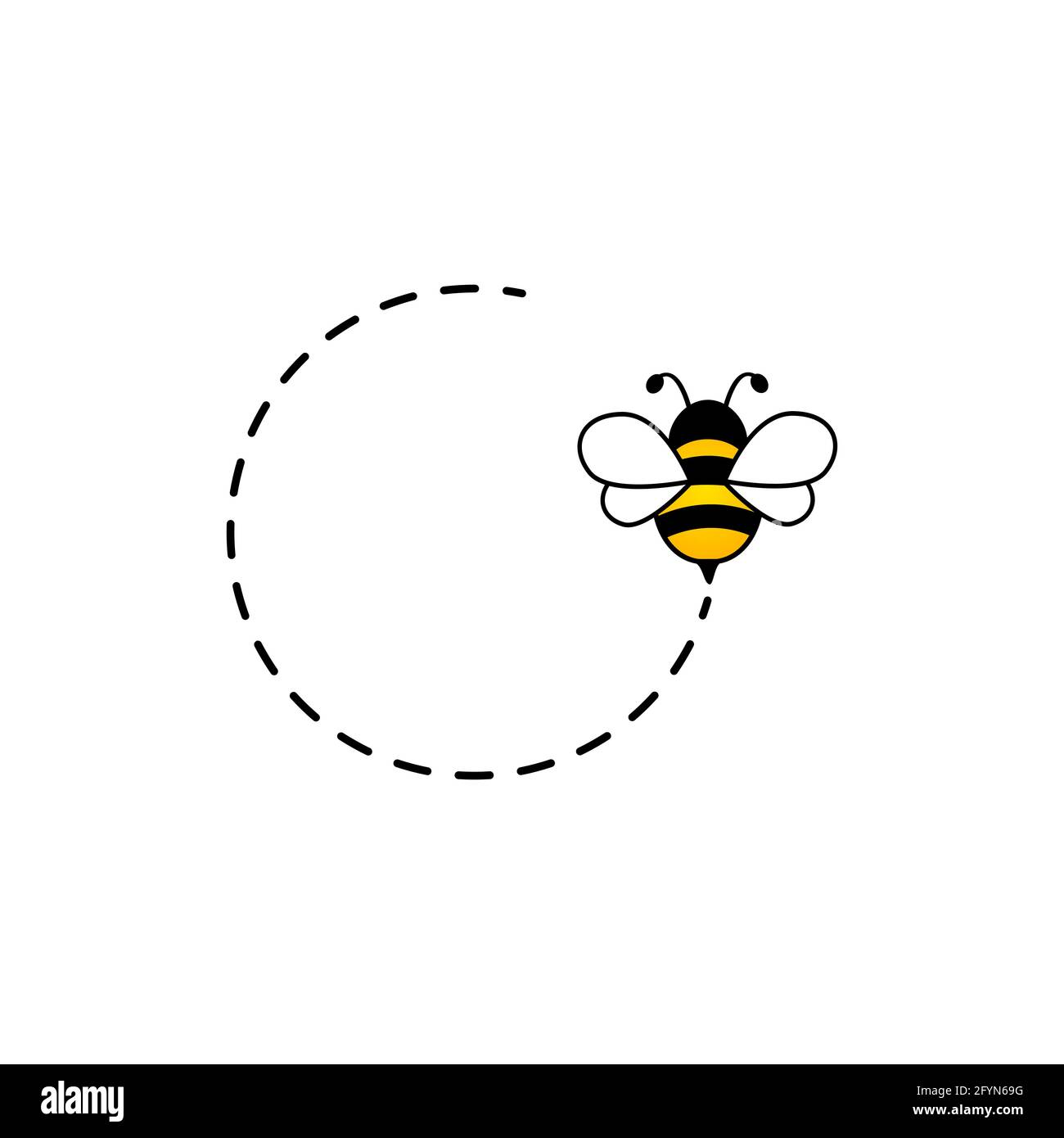 Cute Bees With Dotted Line Route Set Vector Illustration Isolated On