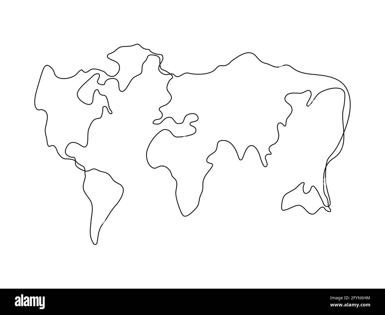 World map one line art. Continuous Earth line drawing symbol. Vector ...