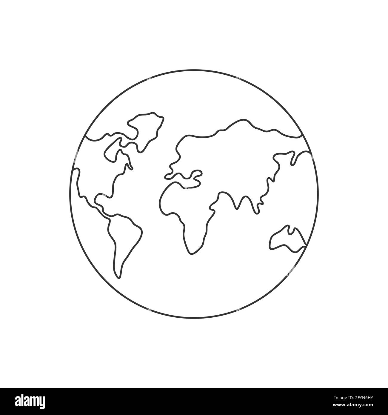 Continuous Earth line drawing symbol. World map one line art. Earth globe hand drawn insignia Stock Vector
