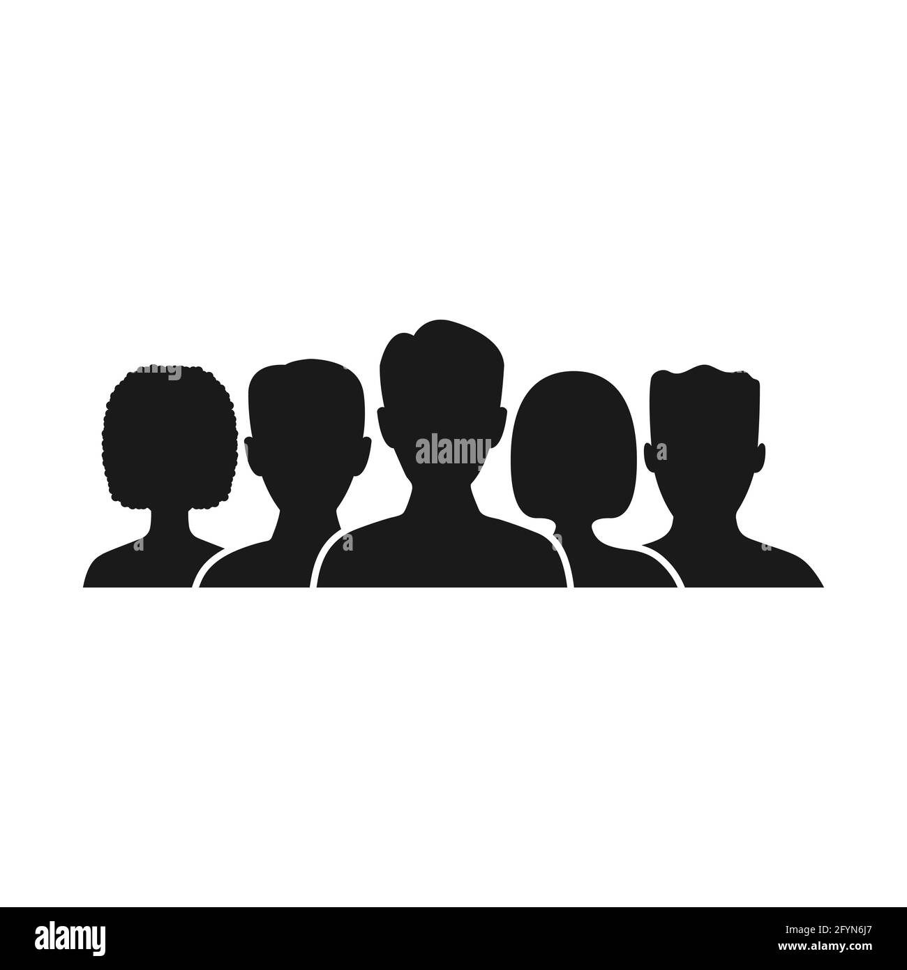Business people black silhouette. Teamwork concept. Men and women standing together. Business team symbol. Vector isolated on white Stock Vector