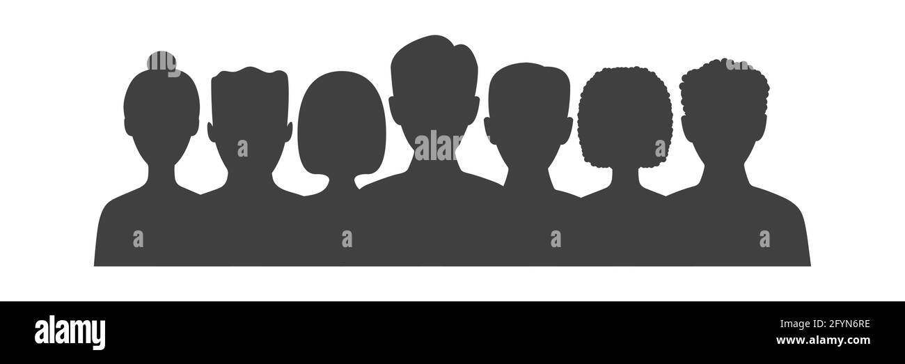 Business people black silhouette. Teamwork concept. Men and women standing together. Business team symbol. Vector isolated on white Stock Vector