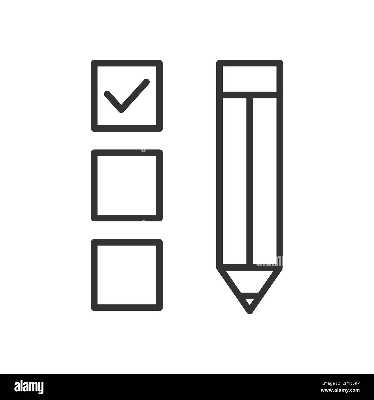 Pencil vector icon. Checklist pictogram. Approve clipboard linear symbol illustration. Check mark line sign. Confirmed information. Stock Vector