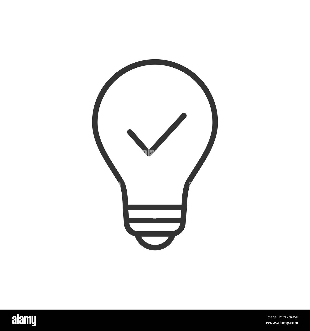 Bulb with tick line icon. Checkmark lamp outline symbol. Check innovative idea sign. Stock Vector