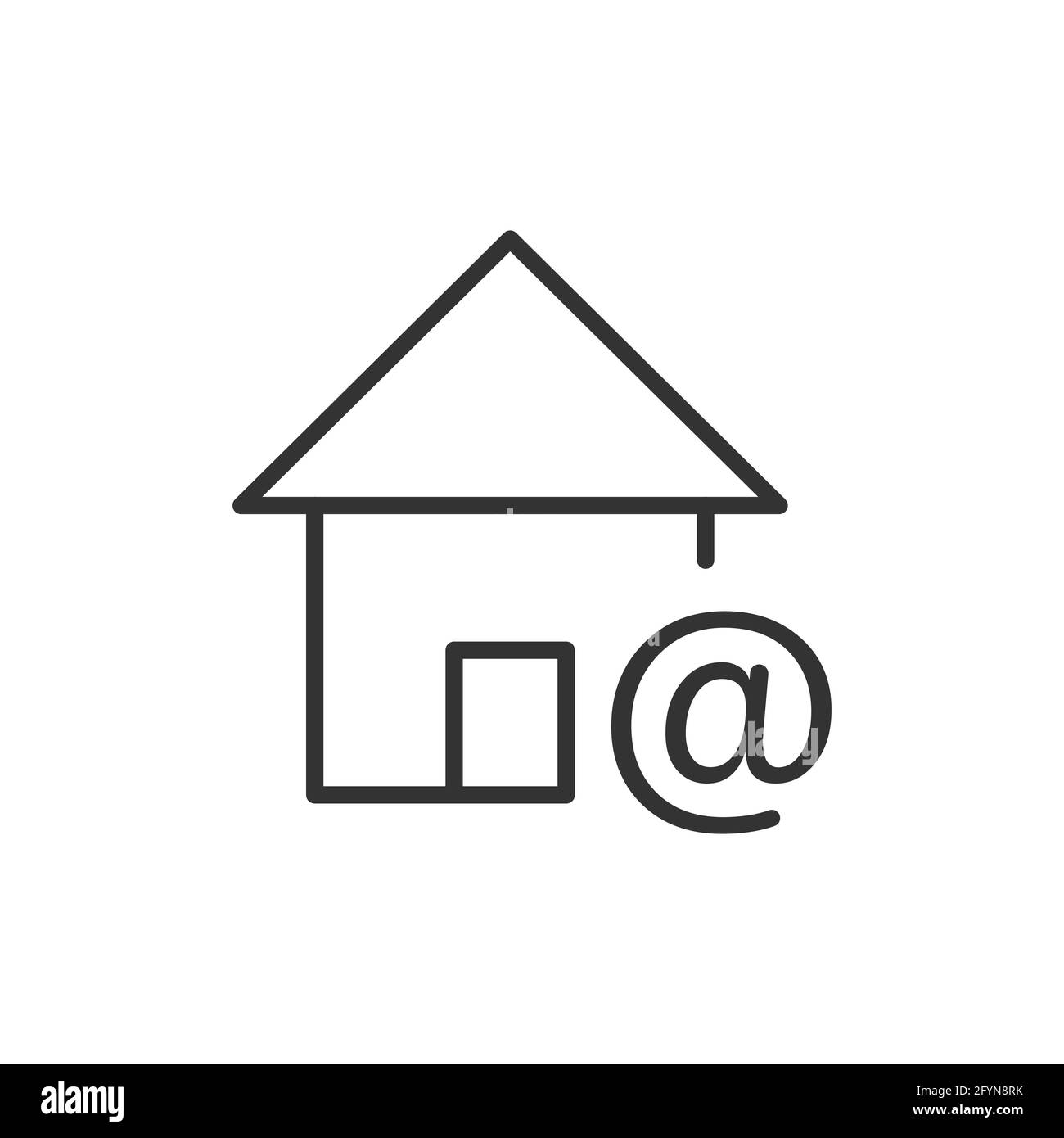 Home icon. House black pictogram with email sign. Home address concept. Building silhouette symbol. Stock Vector