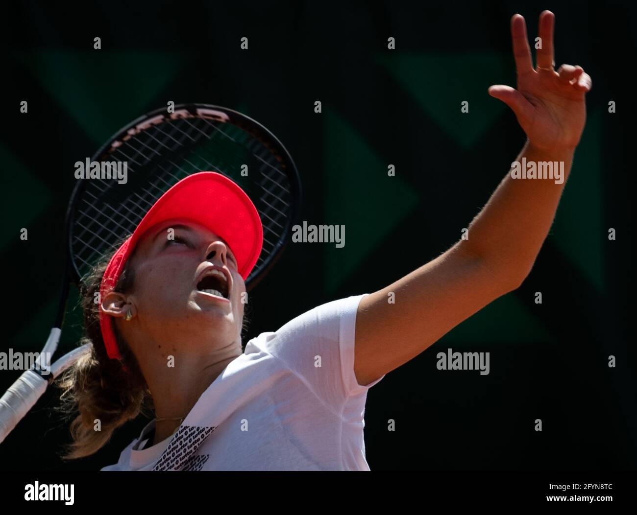 Belgian Elise Mertens pictured in action during the morning training session at the Roland