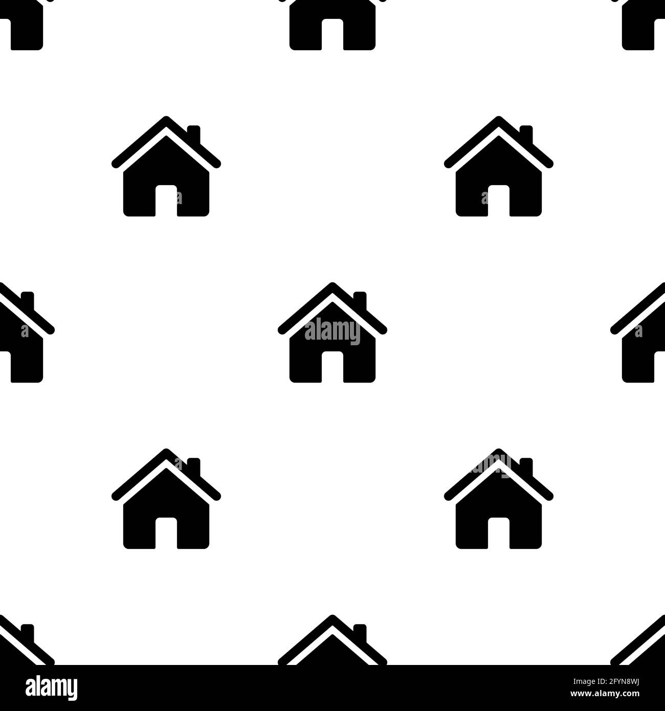 Seamless pattern with house icons Home black silhouettes pattern. Vector illustration isolated on white Stock Vector