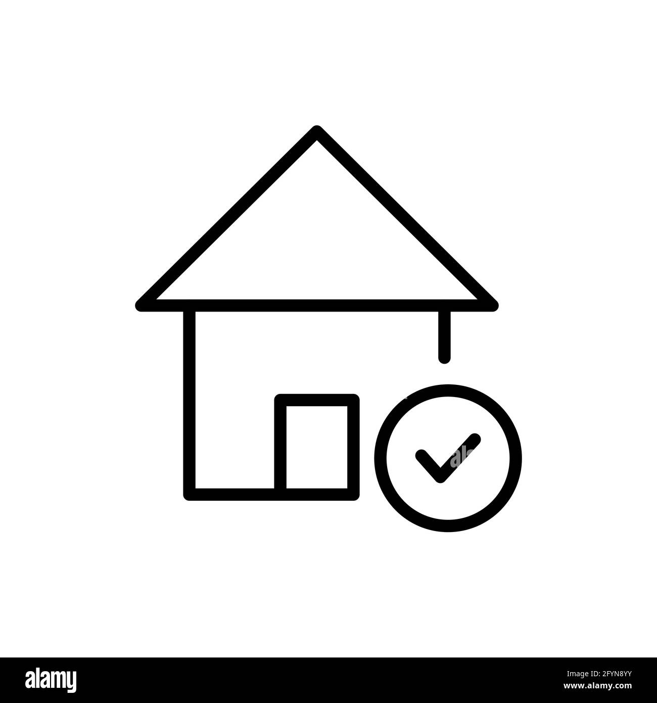 House with check mark icon. Accept house outline symbol. Mortgage linear sign. Vector isolated on white Stock Vector
