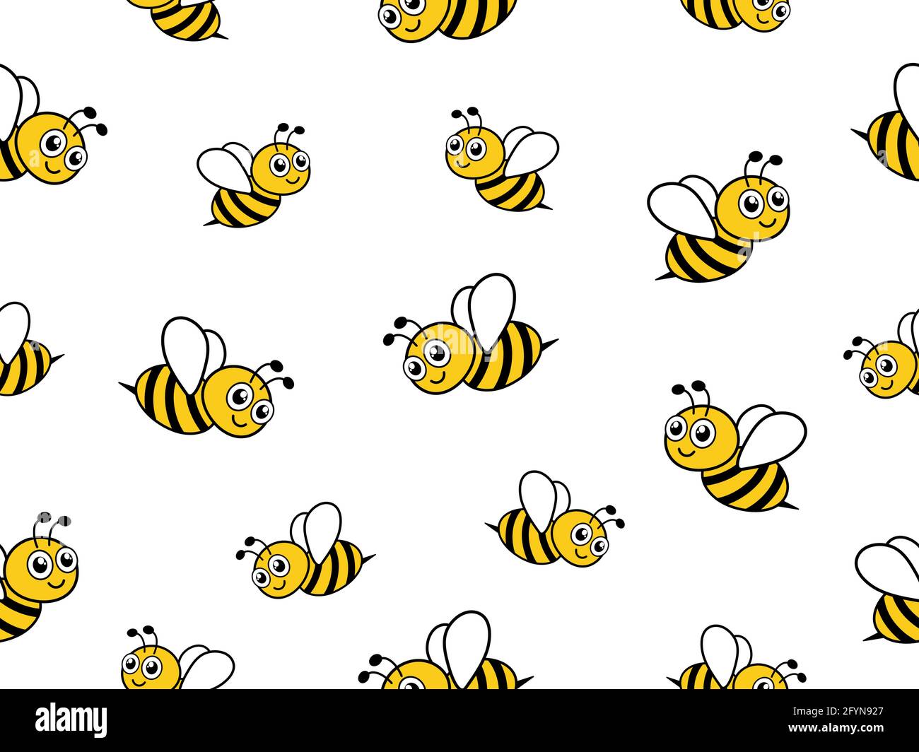 Cartoon bees seamless pattern. Bee flying on white background. Vector ...
