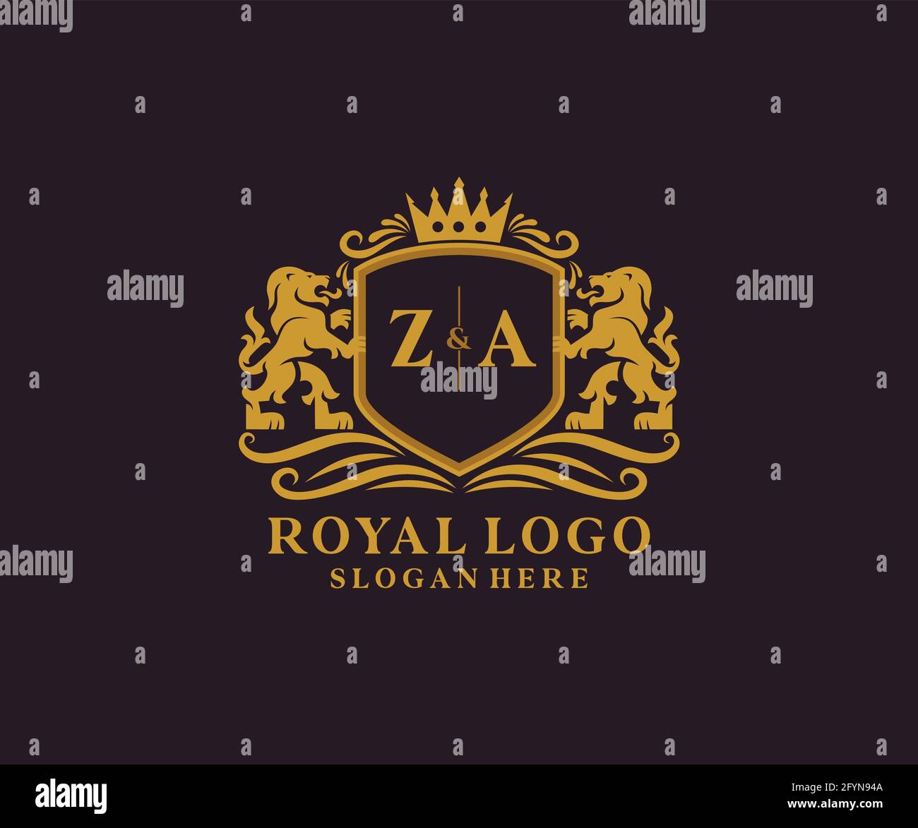ZA Letter Lion Royal Luxury Logo template in vector art for Restaurant ...