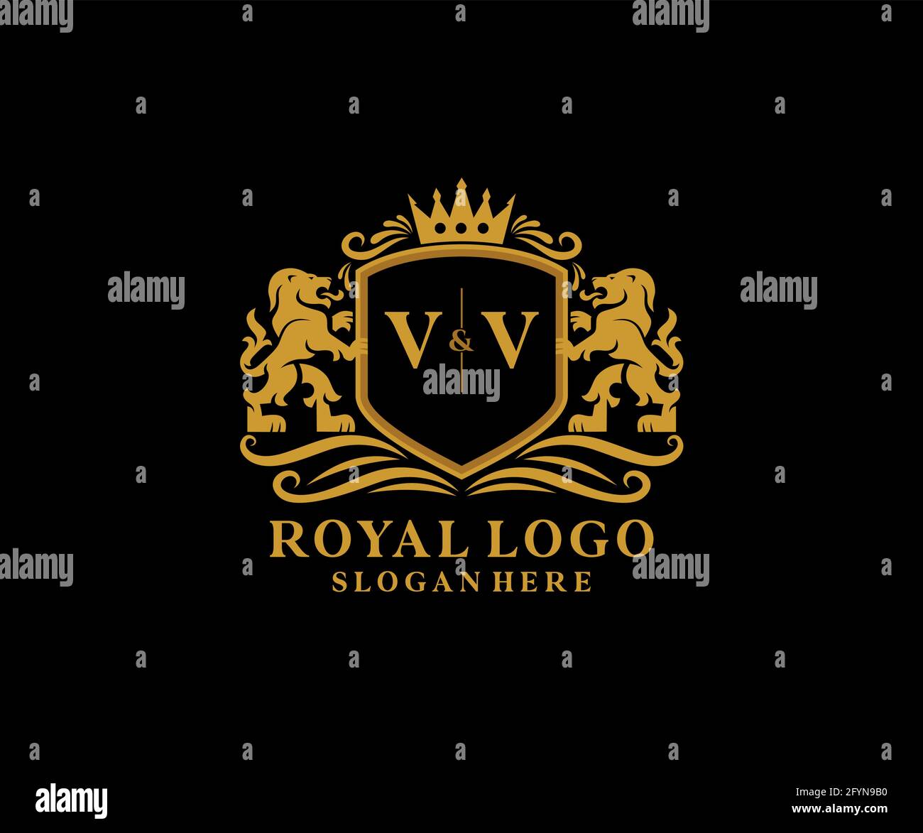 VV Letter Lion Royal Luxury Logo template in vector art for Restaurant