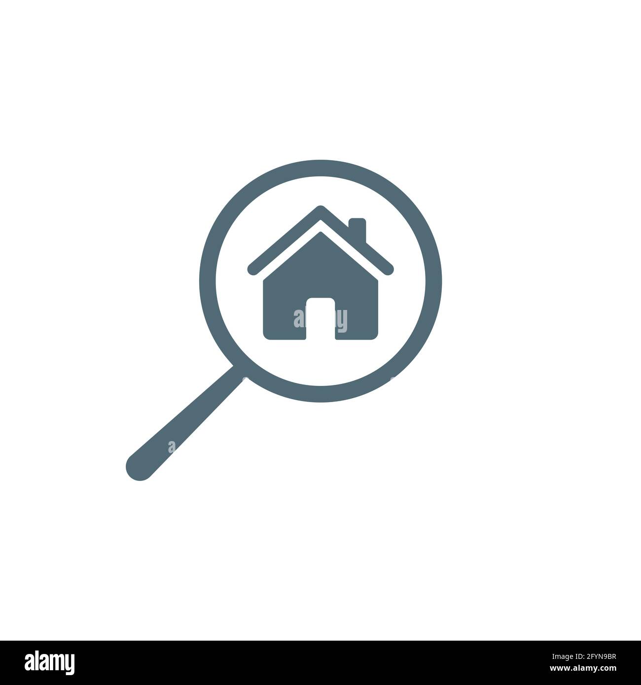 House search icon. Building symbol with magnifying glass. Home and
