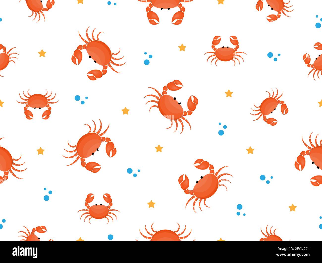 Crab cute pattern background. Seafood seamless pattern. Vector