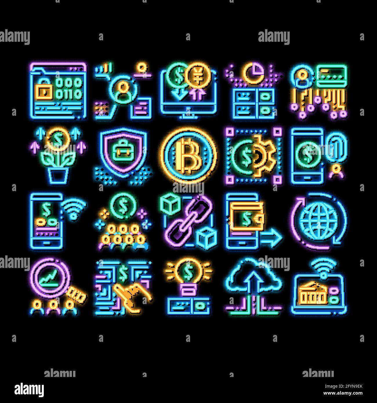 Fintech Innovation neon glow icon illustration Stock Vector