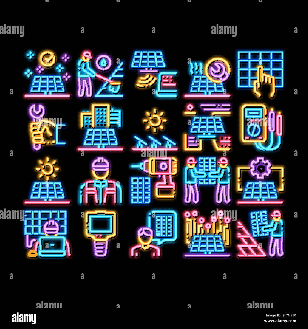 Solar Energy Technicians neon glow icon illustration Stock Vector Image ...