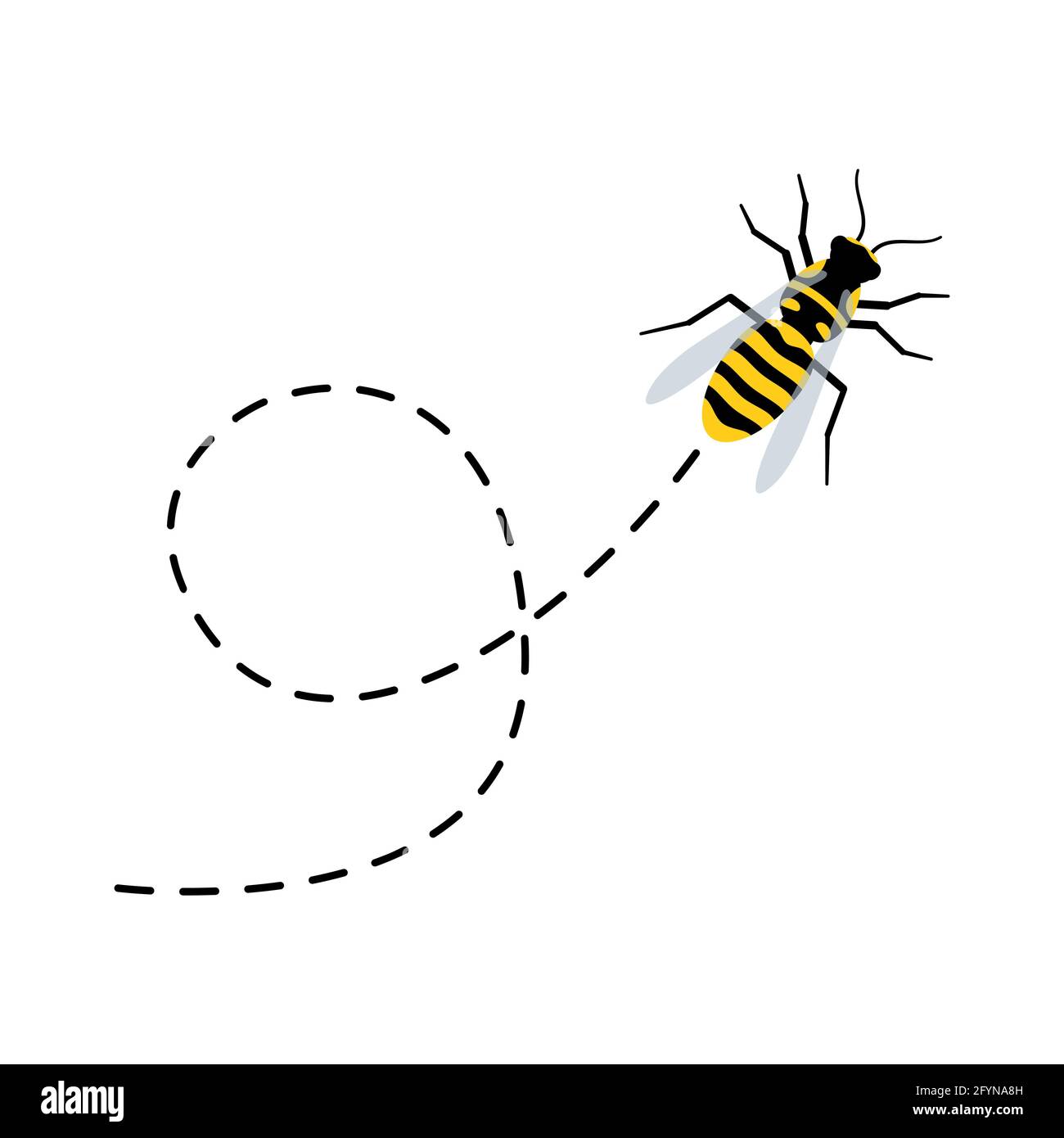 Cute bees with dotted line route set. Vector illustration isolated on white Stock Vector