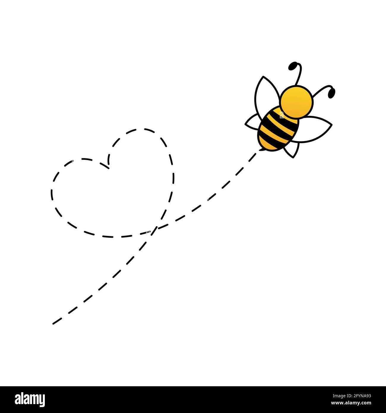 Cute bees with dotted line route set. Vector illustration isolated on white Stock Vector