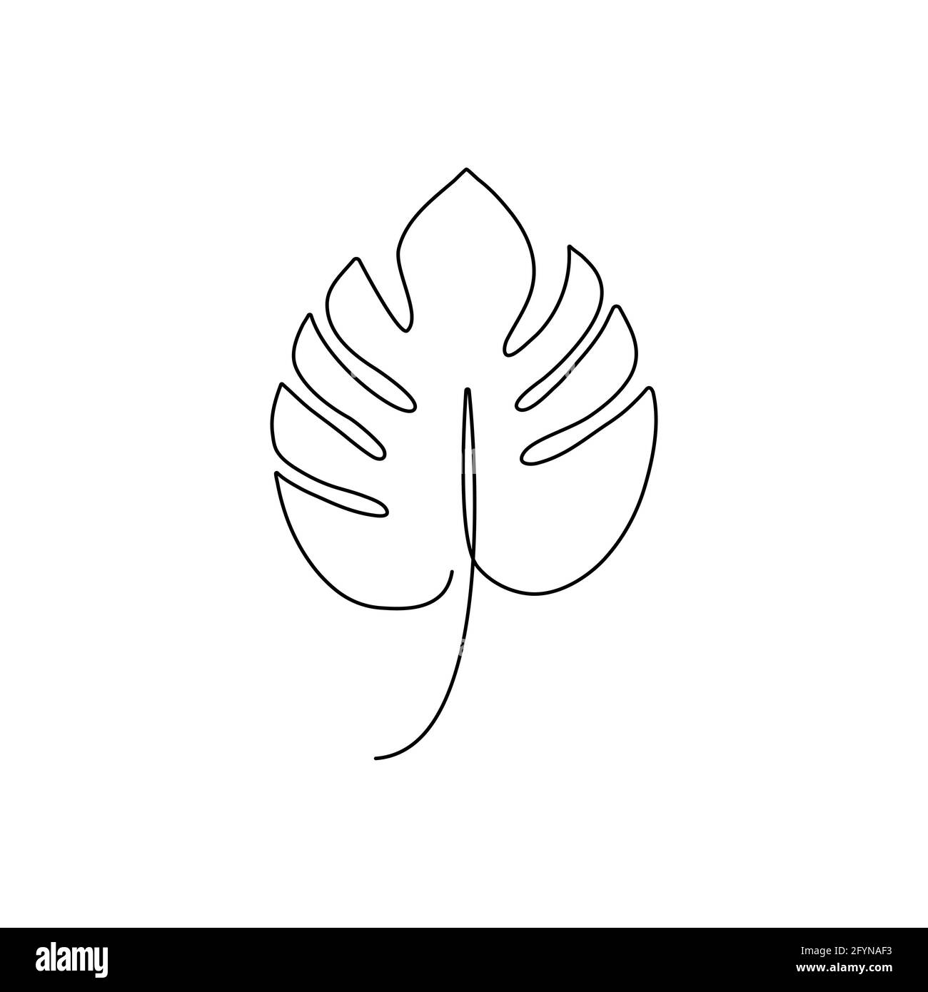 Monstera leaf line style. Continuous one line art drawing tropical palm. Vector illustration Stock Vector