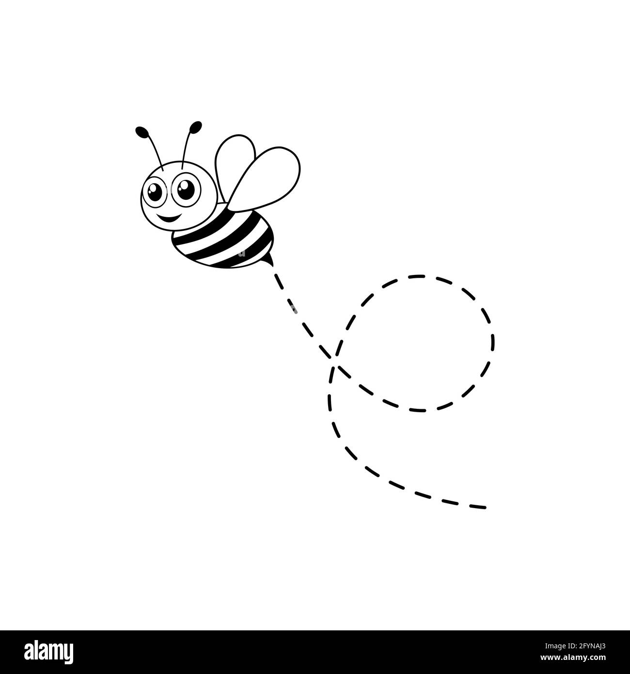 Cute bees with dotted line route set. Vector illustration isolated on white Stock Vector