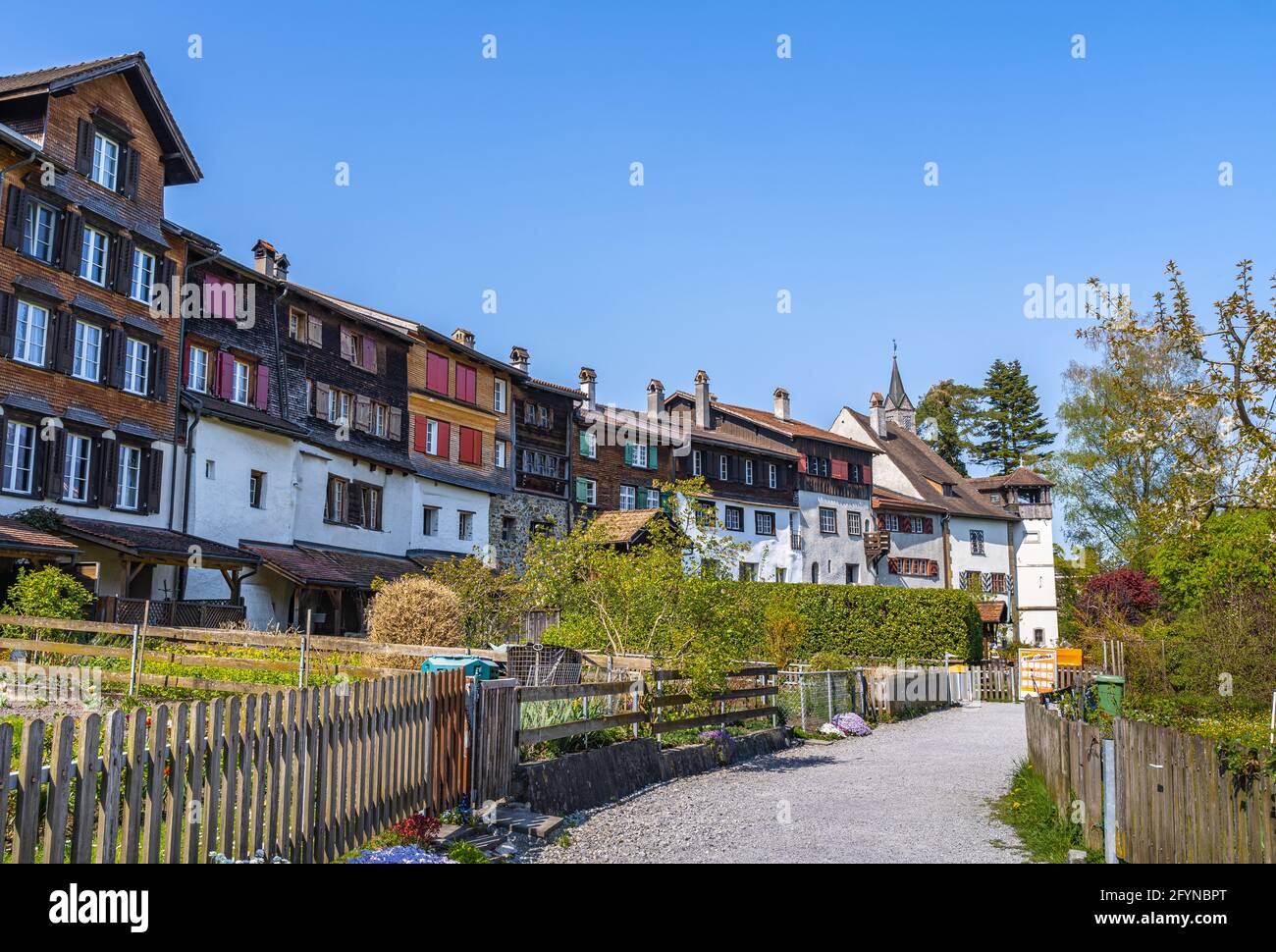 Werdenberg is a town with historical town charter in the eastern Swiss canton of St. Gallen. It is the smallest town of Switzerland. Stock Photo