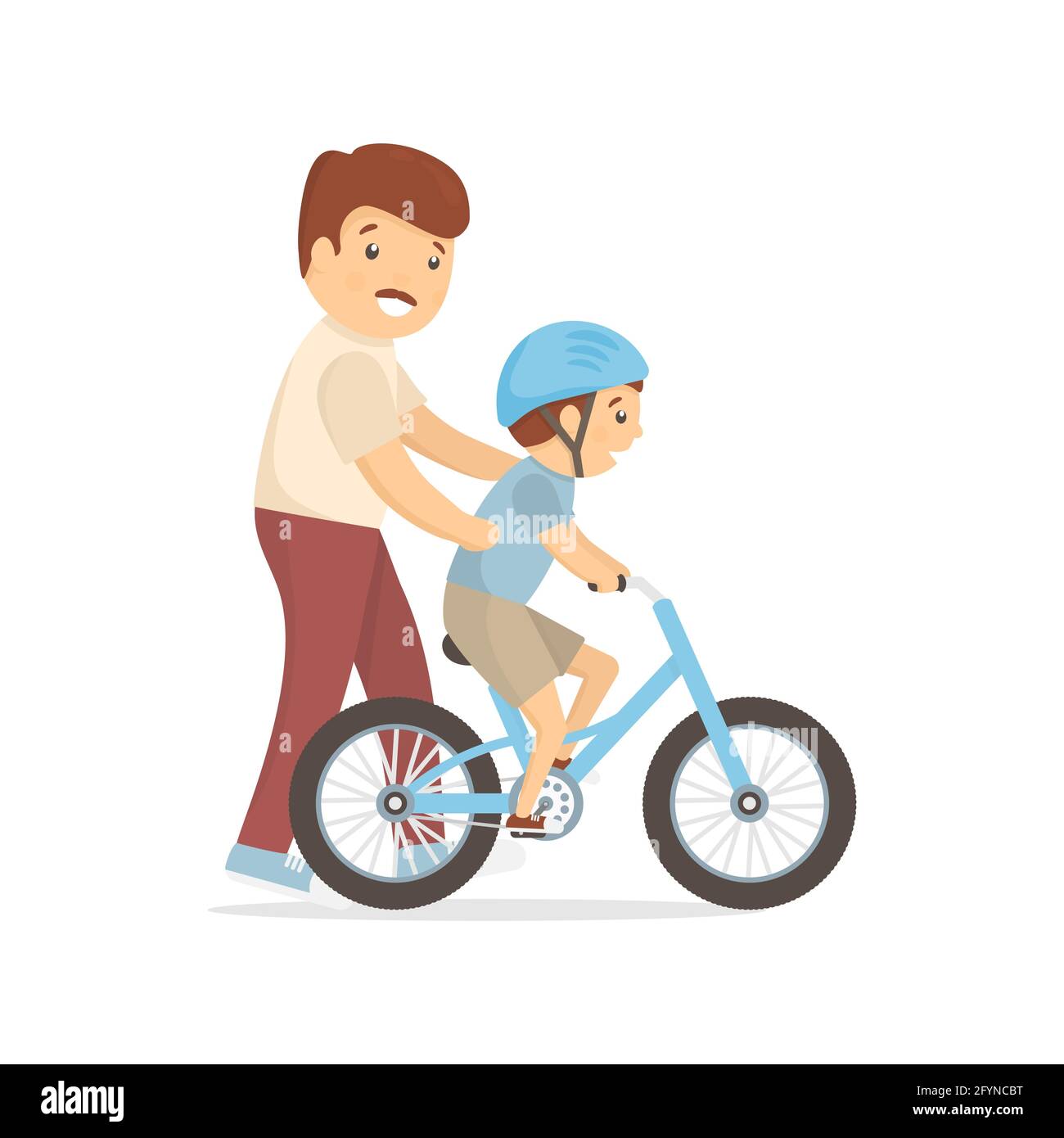 Father teaching son to ride bicycle Cut Out Stock Images & Pictures Alamy