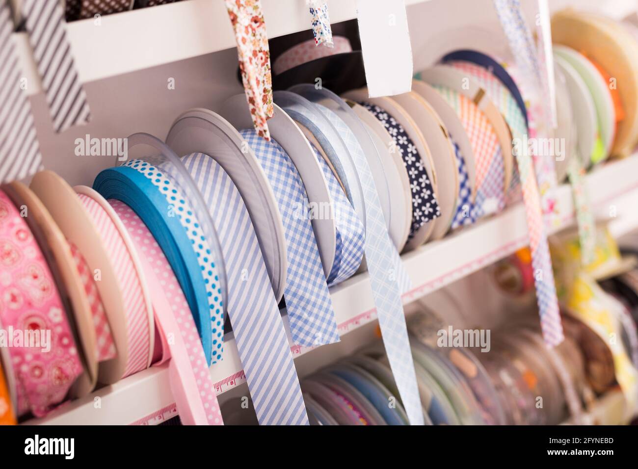 Colorful ribbons, webbing, braid, bias tapes, cords for sewing or