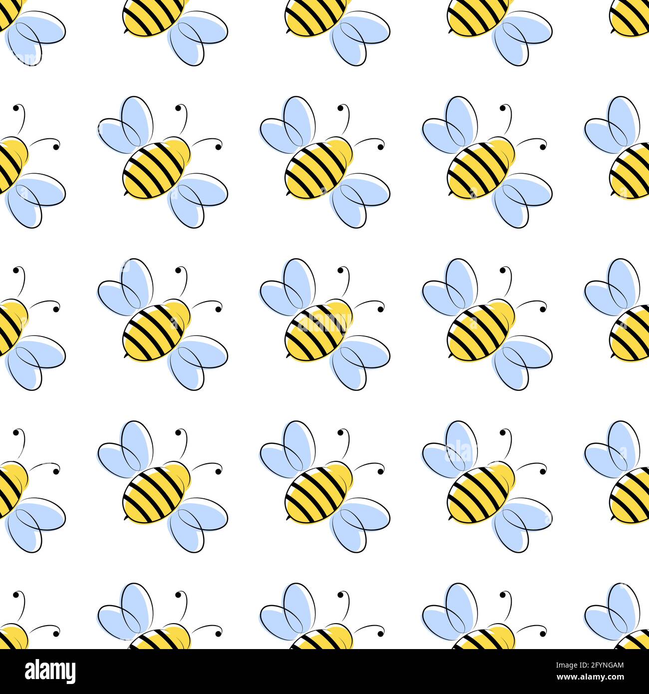 Cartoon bees seamless pattern. Bee flying on white background. Vector ...