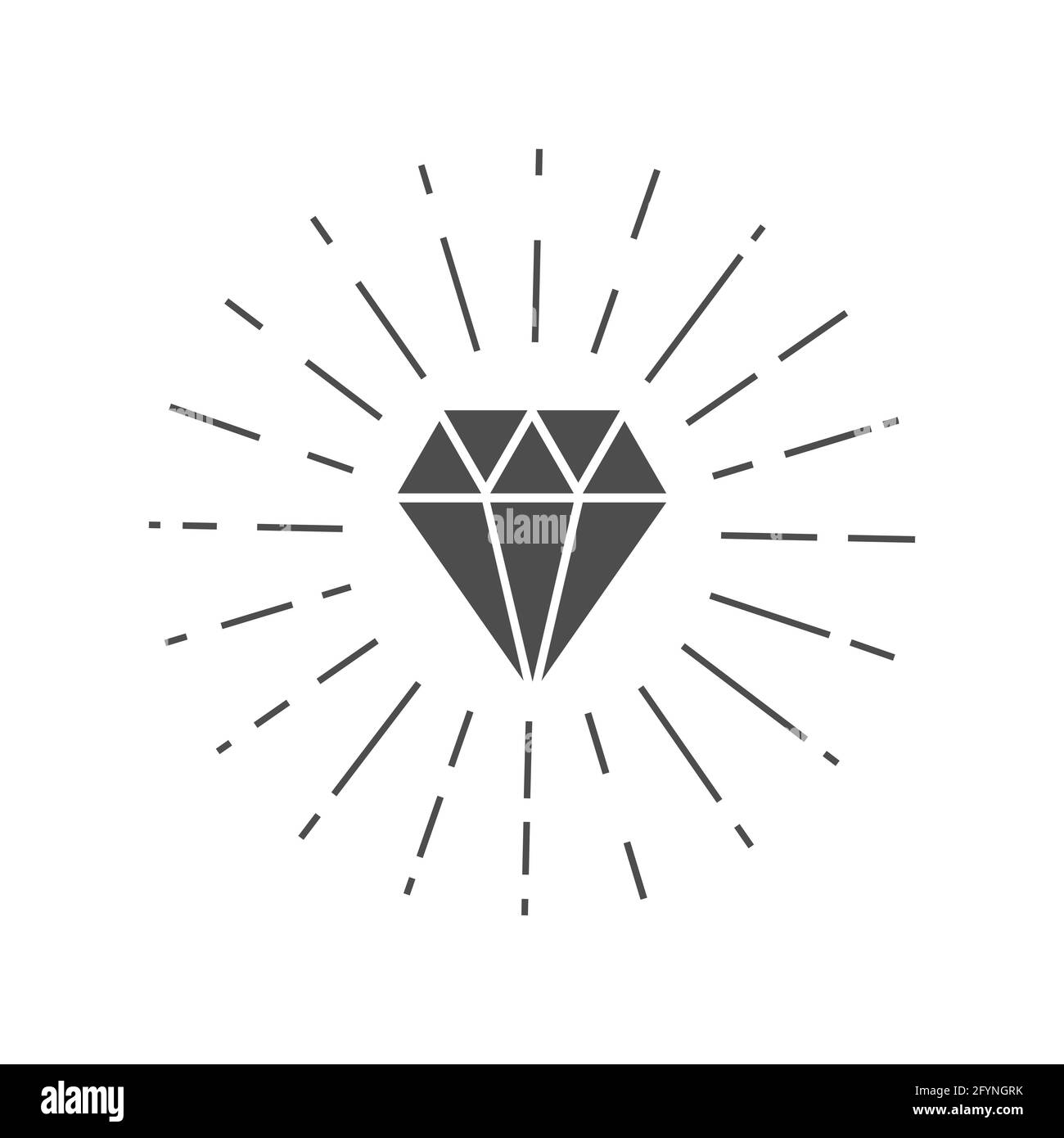 Shiny diamond black icon. Jewelry symbol with sun rays. Cristal shape sign Stock Vector