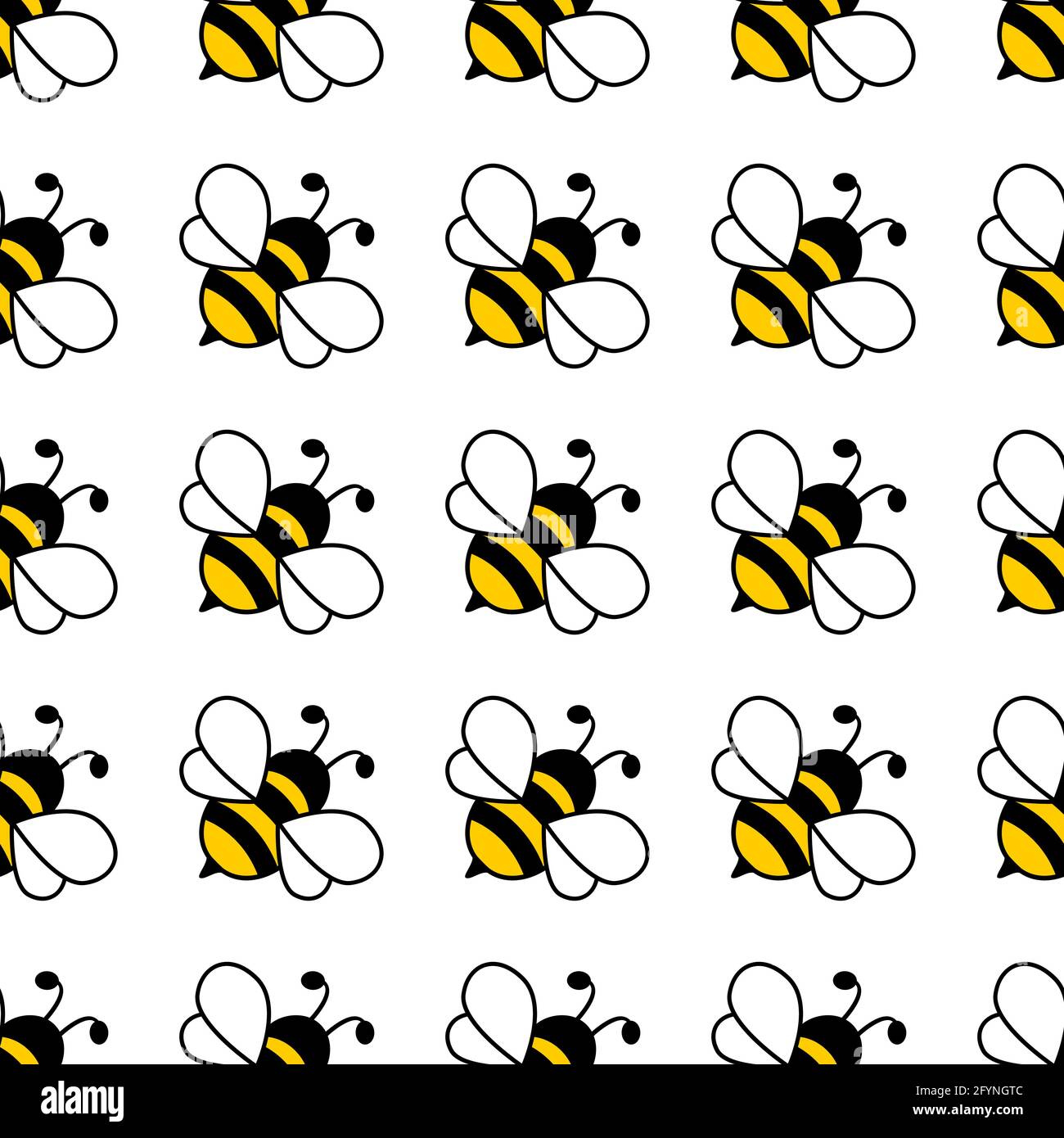 Cartoon bees seamless pattern. Bee flying on white background. Vector illustration. Stock Vector