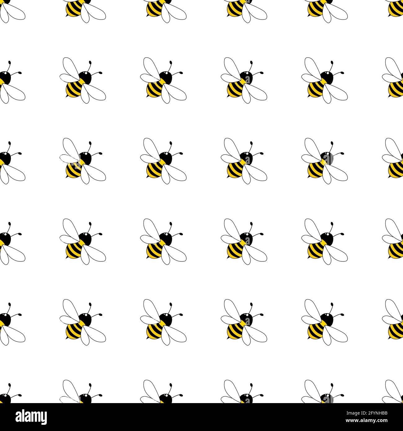 Cartoon bees seamless pattern. Bee flying on white background. Vector ...