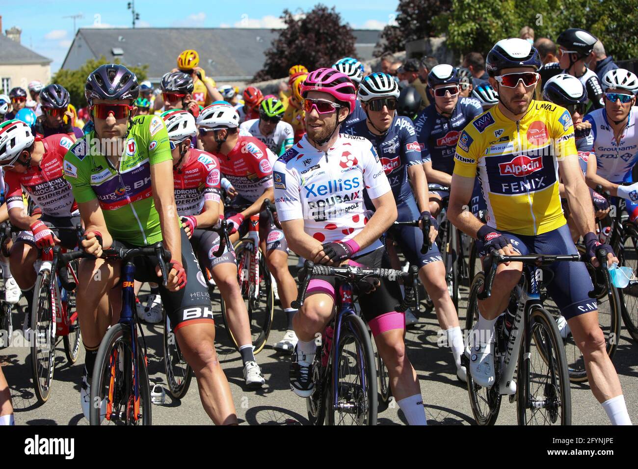 Diego Rubio of Team Burgos-BH, Maxime Urrity of Team Xelliss - Roubaix  Lille Métropole and Philipp Walsleben of Team Alpecin-Fenix during the Les  Boucles de la Mayenne 2021, Cycling race Stage 2,