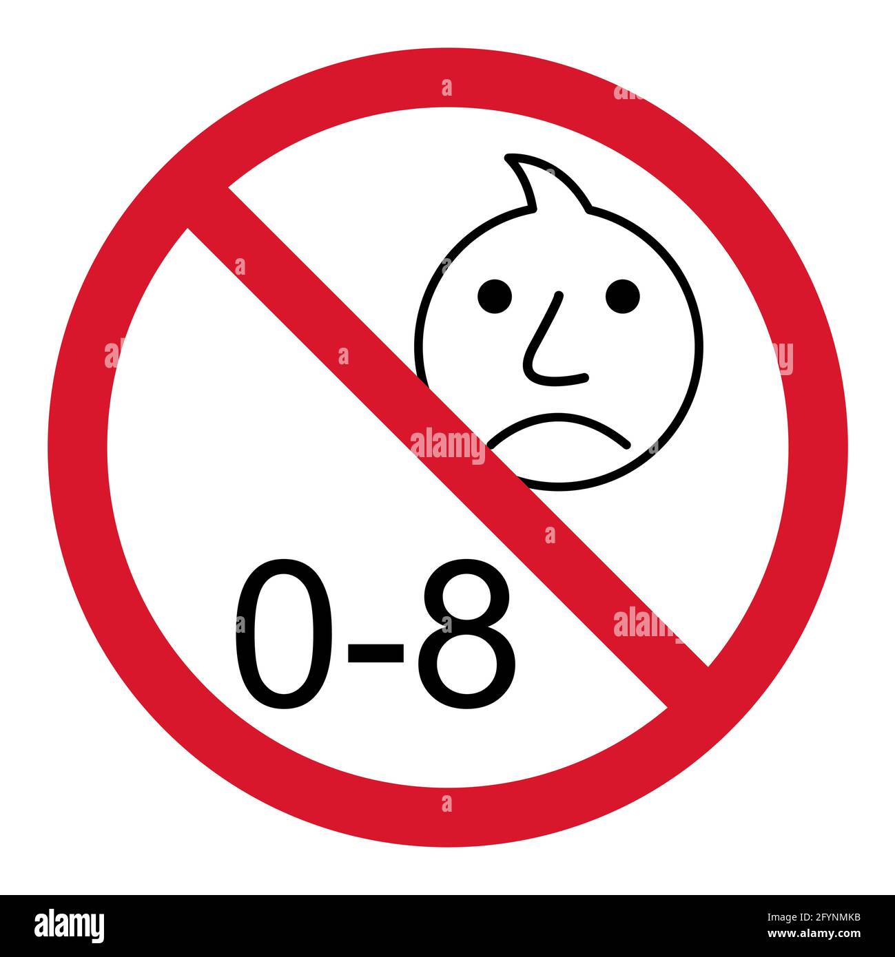 Prohibition no baby for 0-8 sign. Not suitable for children under 8 years vector icon . Stock Vector