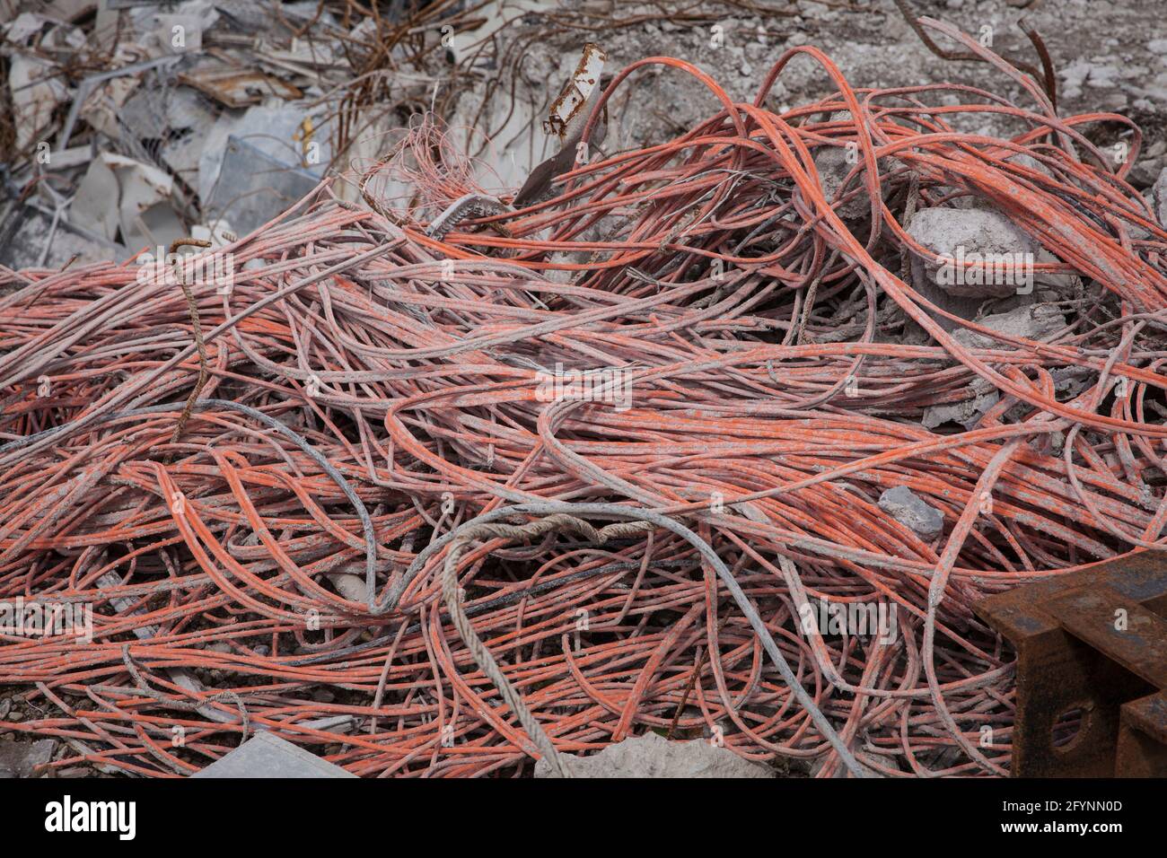 cables of a demolished building lie collected on a pile, cable recycling, Cologne, Germany.  Kabel eines abgerissenen Gebaeudes liegen gesammelt auf e Stock Photo