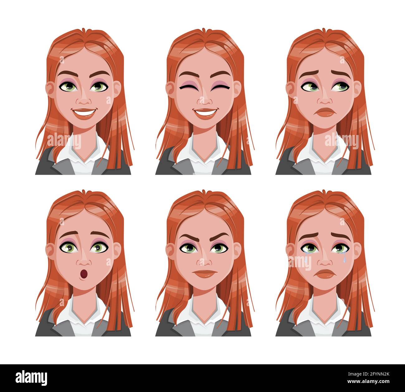 Face expressions of redhead business woman. Different female emotions set.  Beautiful cartoon character. Vector illustration usable for avatar, emotico  Stock Vector Image & Art - Alamy