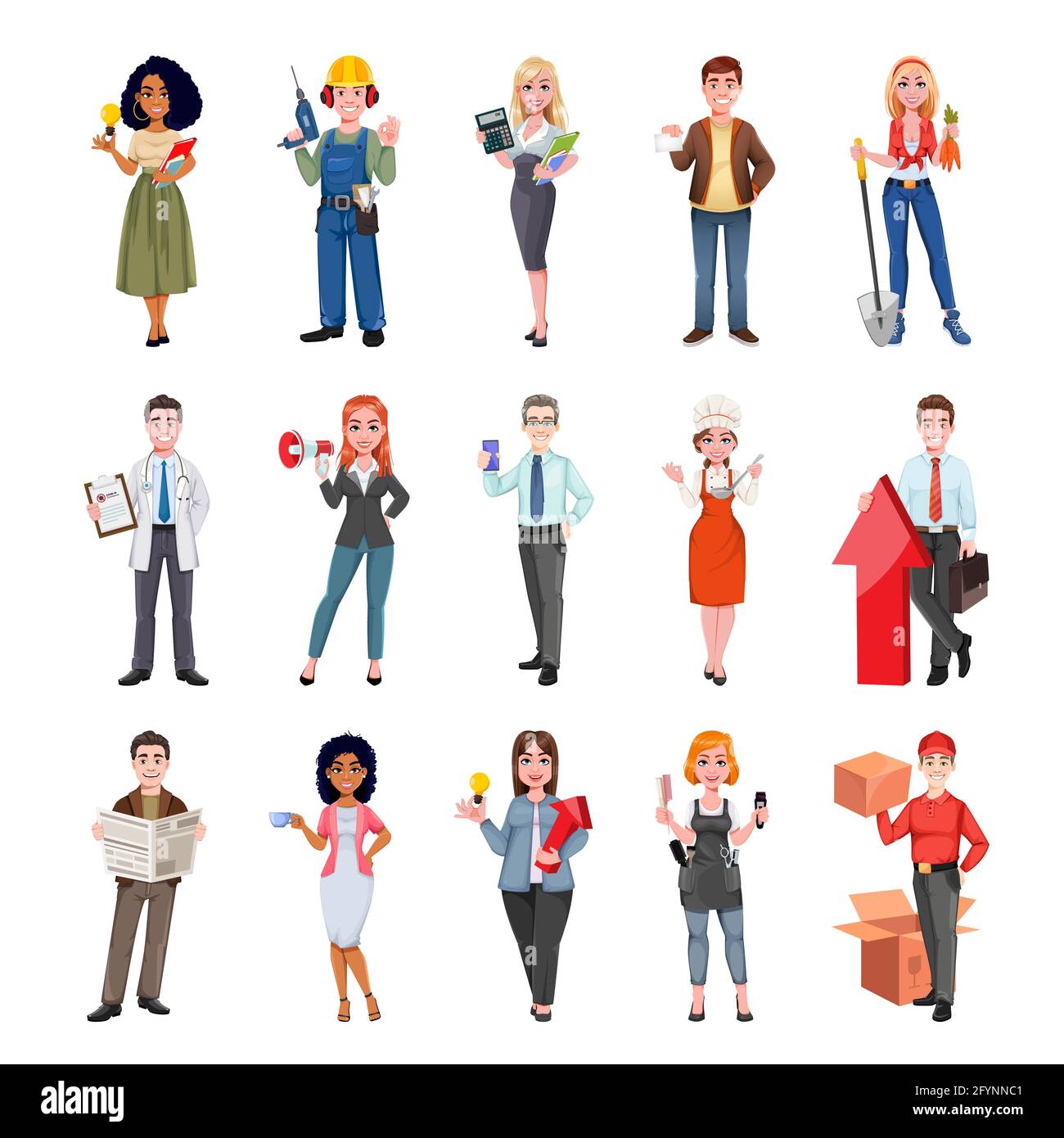 People of different professions. Various occupations. Cheerful cartoon characters. Stock vector illustration Stock Vector