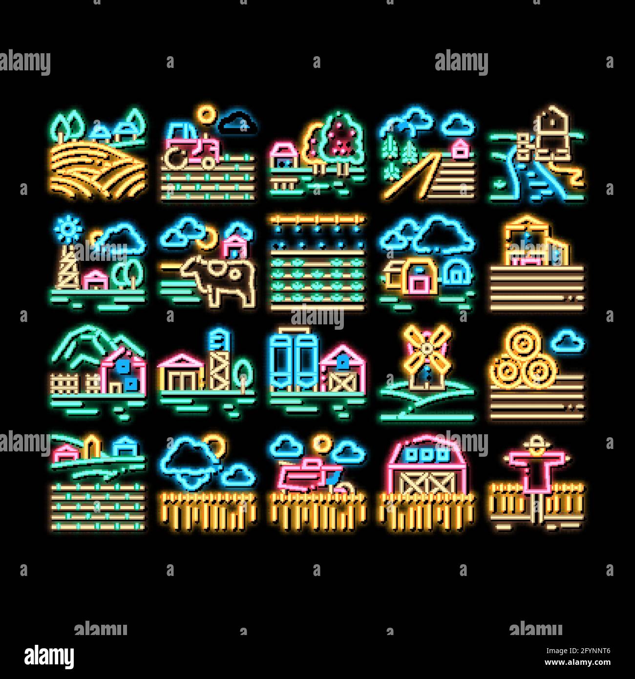 Farming Landscape neon glow icon illustration Stock Vector Image & Art ...