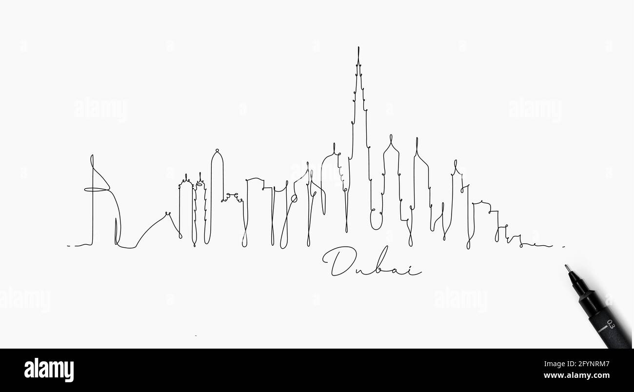 City silhouette dubai in pen line style drawing with black lines on white background Stock Vector