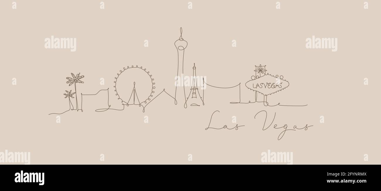 City silhouette las vegas in pen line style drawing with beige lines on beige background Stock Vector