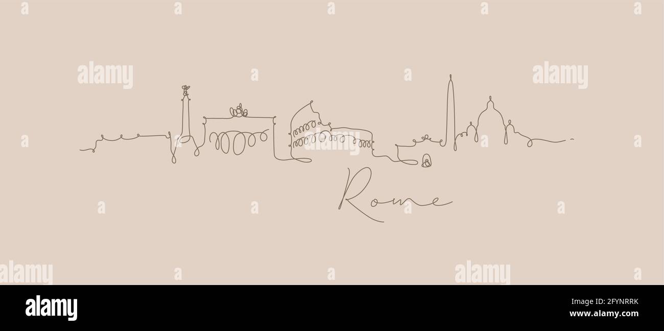 City silhouette rome in pen line style drawing with brown lines on beige background Stock Vector