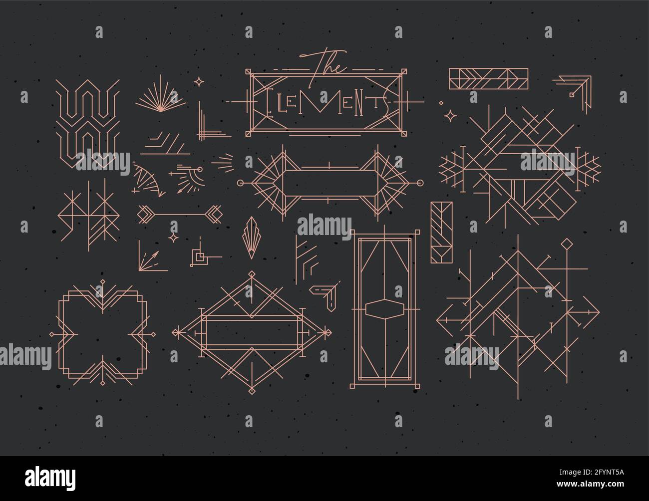 Art deco vintage design elements drawing in line style on dark background Stock Vector