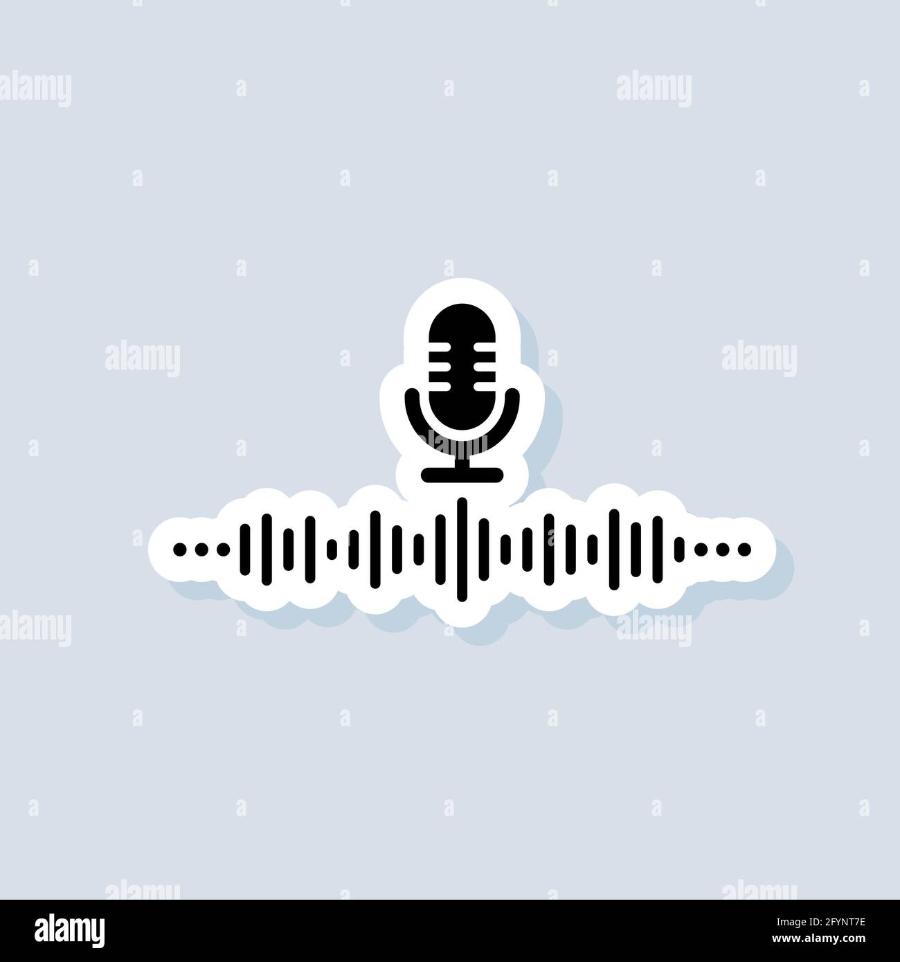 Voice assistant sticker. AI personal assistant and voice recognition icon. Microphone with soundwave. Vector on isolated background. EPS 10. Stock Vector