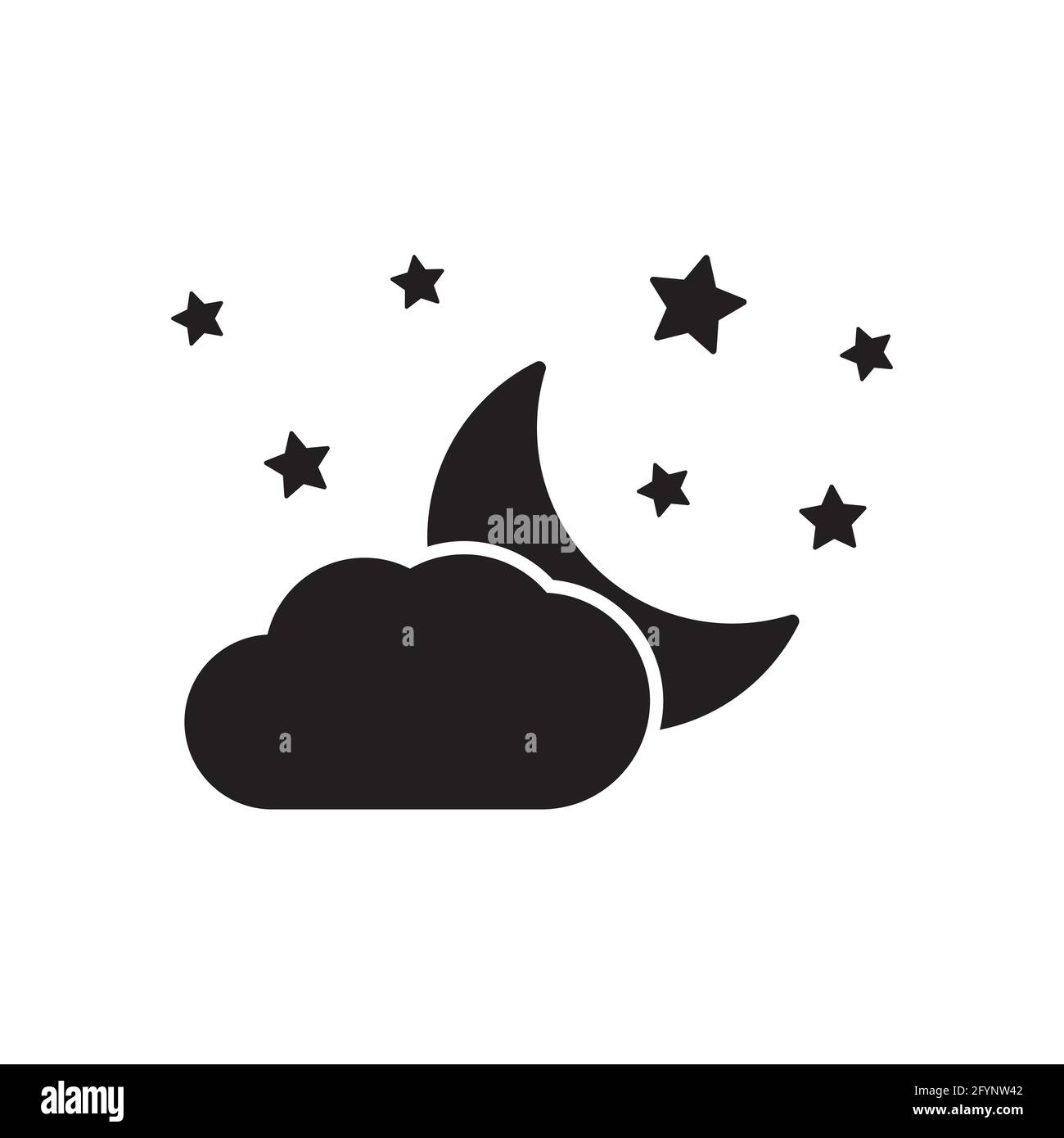 Moon, stars and clouds vector icon on background. Night sky icon Stock ...