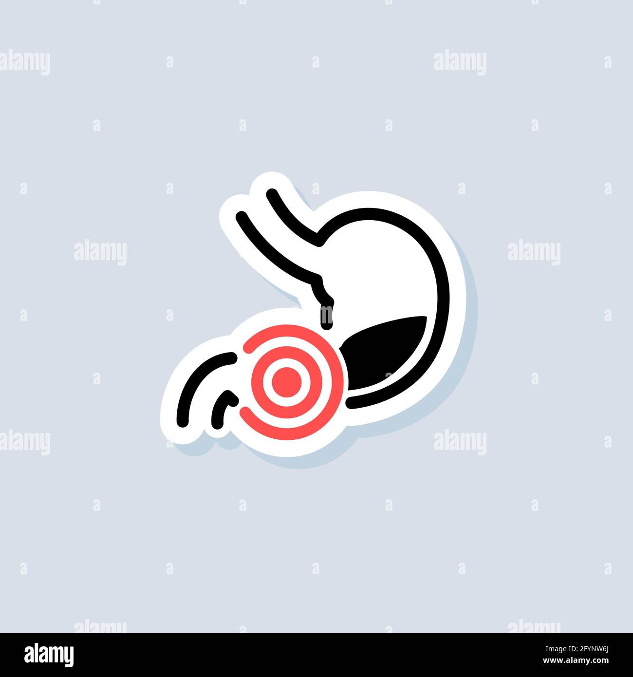 Stomachache sticker. Healthy stomach icons. Sick stomach logo. Stomach ache sign. Gastrointestinal icon. Vector on isolated background. EPS 10. Stock Vector